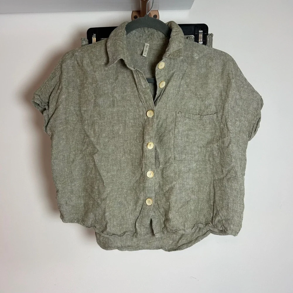 Rylee + Cru Linen Blend Button Up Shirt Shorts Set Natural‎ XS - Picture 2 of 8